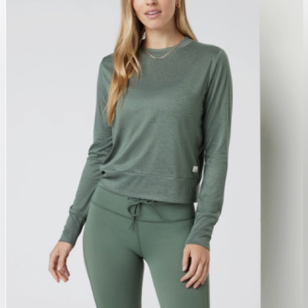 Vuori Women's Scoop Neck Sweater in Heathered Olive Green - Picture 5 of 5